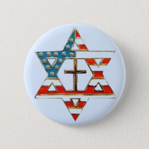 American Flag Star of David With Cross Pinback Button