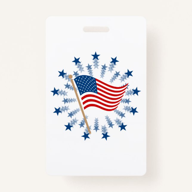 American Flag Starburst Fireworks 4th of July Badge (Front)
