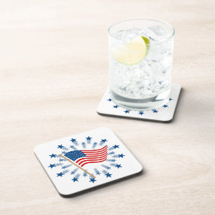 American Flag Starburst Fireworks 4th of July Beverage Coaster