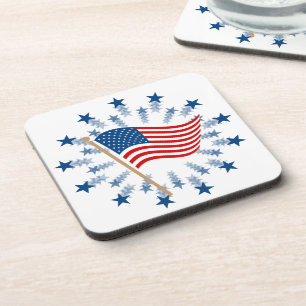 American Flag Starburst Fireworks 4th of July Beverage Coaster