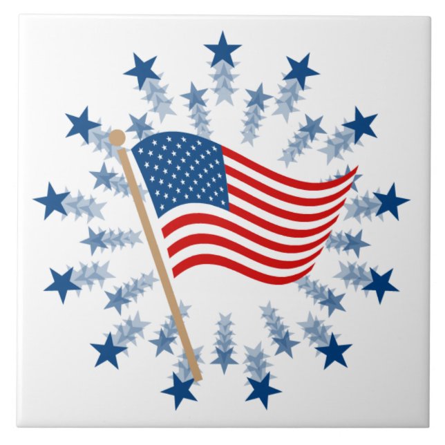 American Flag Starburst Fireworks 4th of July Ceramic Tile (Front)