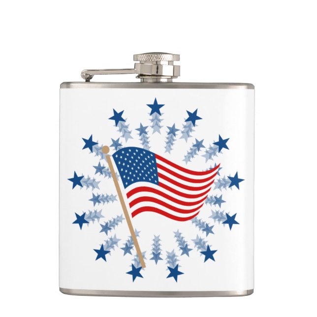 American Flag Starburst Fireworks 4th of July Flask (Front)