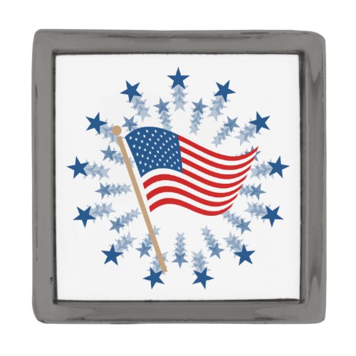 American Flag Starburst Fireworks 4th of July Gunmetal Finish Lapel Pin