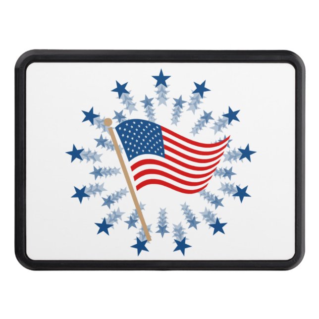 American Flag Starburst Fireworks 4th of July Hitch Cover (Front)