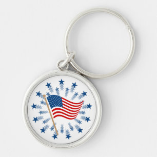 American Flag Starburst Fireworks 4th of July Keychain
