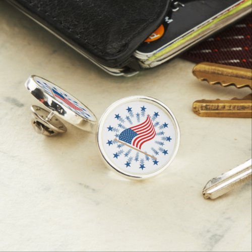 American Flag Starburst Fireworks 4th of July Lapel Pin