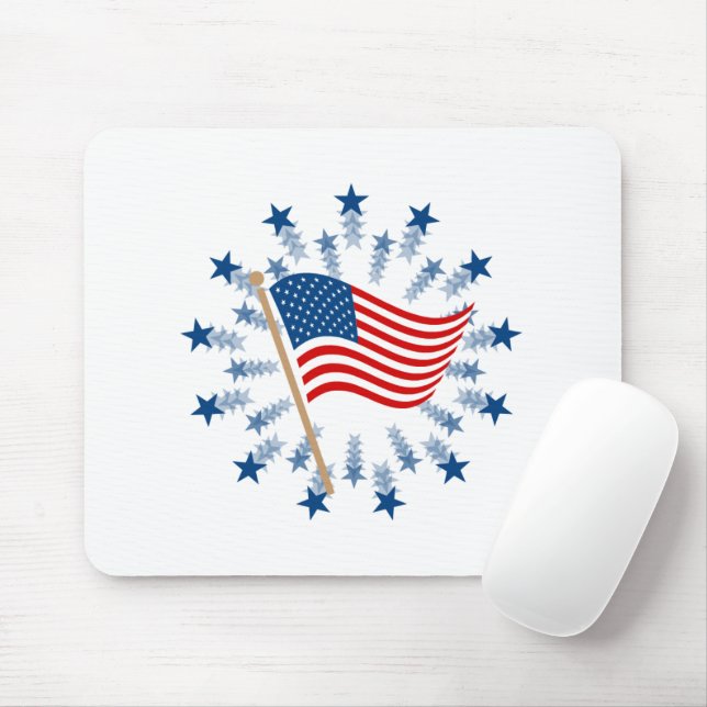 American Flag Starburst Fireworks 4th of July Mouse Pad (With Mouse)