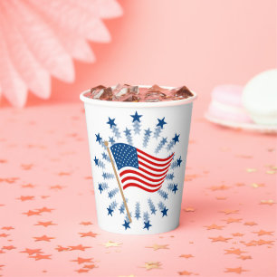 American Flag Starburst Fireworks 4th of July Paper Cups