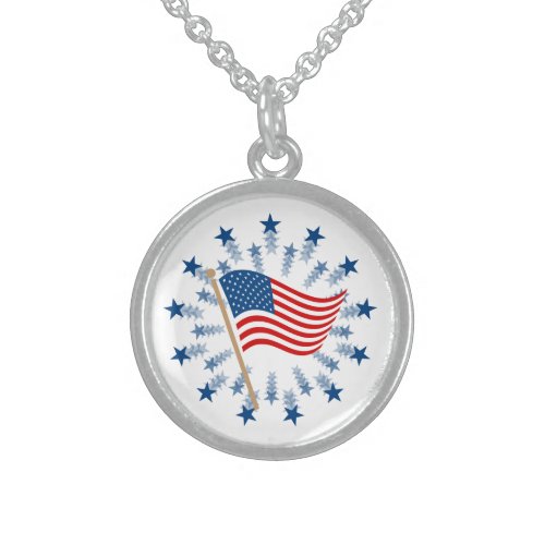 American Flag Starburst Fireworks 4th of July Sterling Silver Necklace