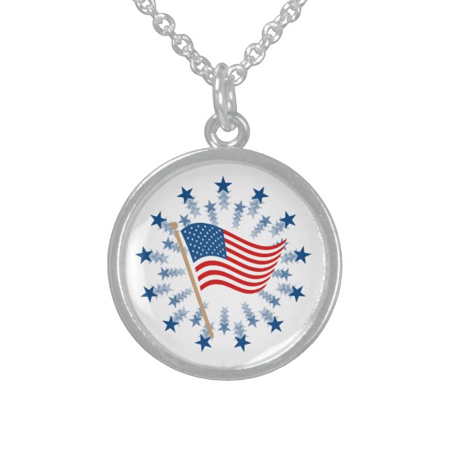 American Flag Starburst Fireworks 4th of July Sterling Silver Necklace (Front)