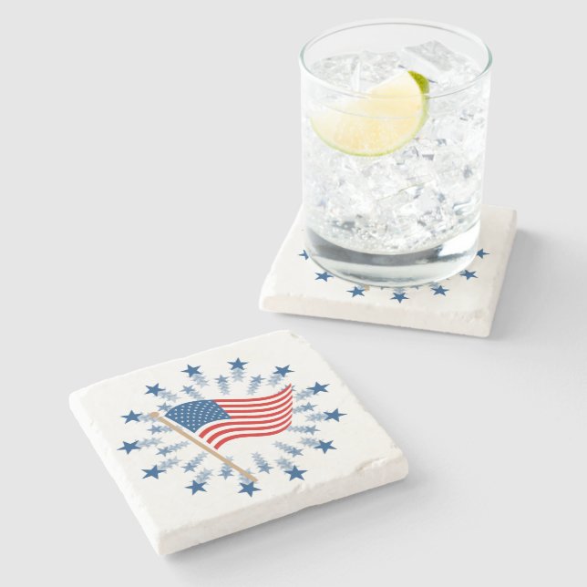 American Flag Starburst Fireworks 4th of July Stone Coaster (Side)