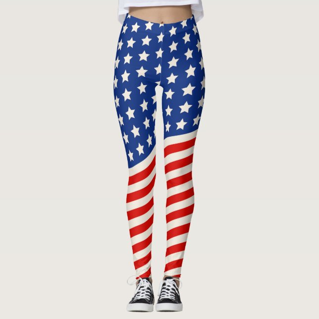 American Flag Stars and Stripes 4th of July Leggings (Front)