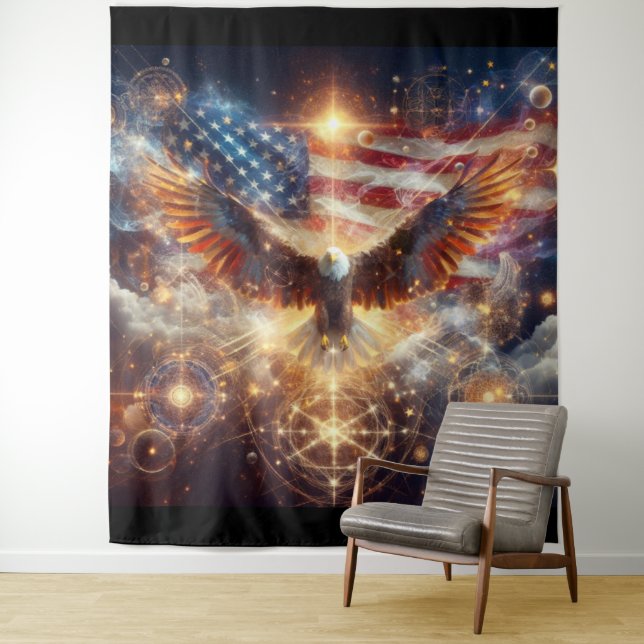 American Flag - Stars and Stripes - Bald Eagle Tapestry (In Situ)