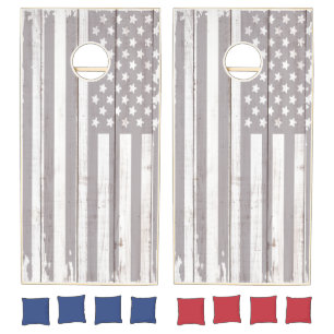American Flag Stars and Stripes Farmhouse Rustic Cornhole Set