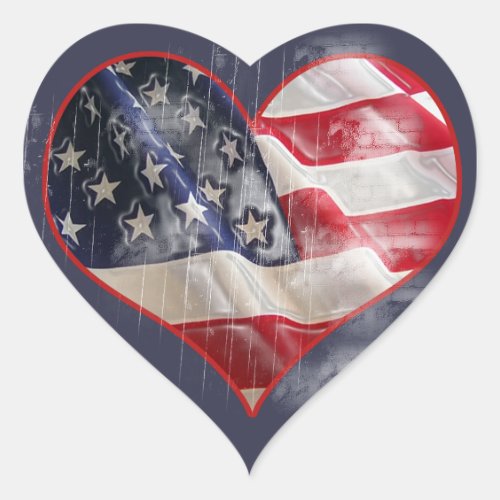 American Flag Stars and Stripes Heart Sticker