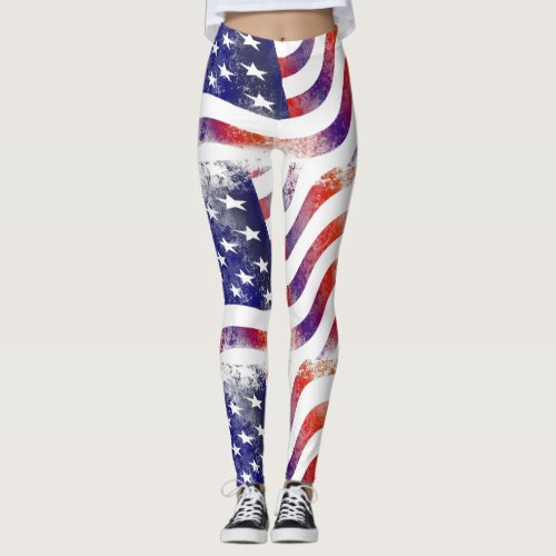 American Flag Stars and Stripes Leggings