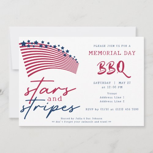 American Flag Stars and Stripes Memorial Day BBQ Invitation