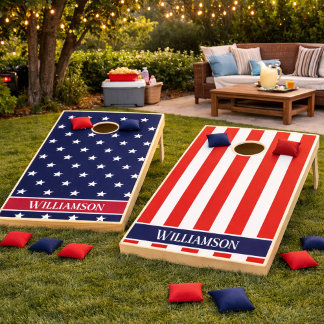 American Flag Stars and Stripes Monogram Cornhole Set