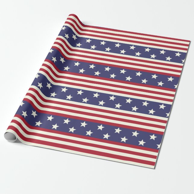 American Flag Stars and Stripes USA Patriotic Wrapping Paper (Unrolled)