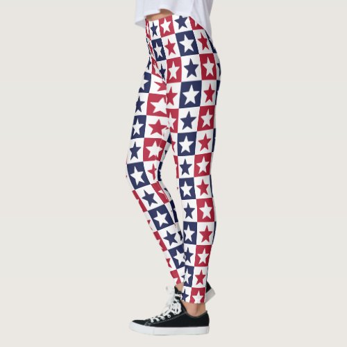 American Flag Stars Red White Blue Checkered Leggings