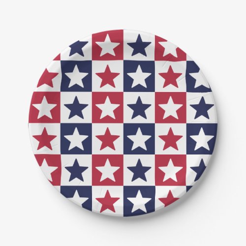 American Flag Stars Red White Blue Checkered Paper Plates
