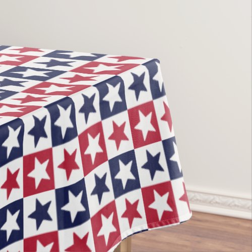 American Flag Stars Red White Blue Checkered Tablecloth