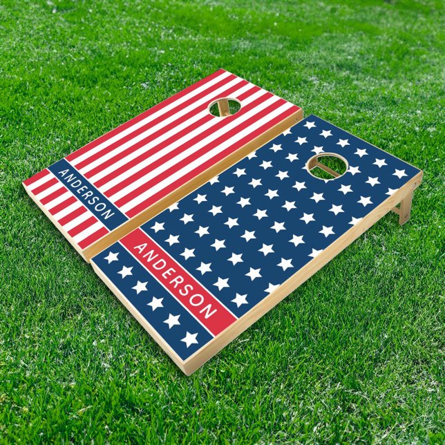 American Flag Stars Red White Blue Name Cornhole Set (Creator Uploaded)