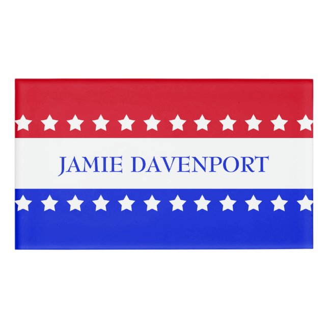 American Flag Stars Red White Blue Name Tag (Front)