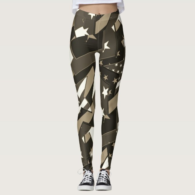 American Flag Stars Sepia Abstract Art Leggings (Front)