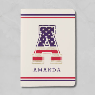 American Flag Stars & Stripe A Monogram Passport Holder