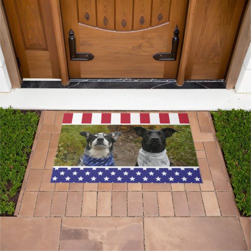 American Flag Stars  Stripes Add Your Pet Photo Doormat