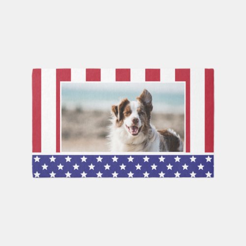 American Flag Stars  Stripes Add Your Pet Photo Rug