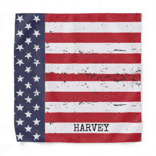 American Flag Stars Stripes Distressed Dog Name Bandana