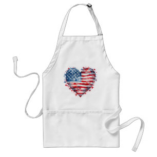 American Flag Stars Stripes Heart Patriotic USA Adult Apron