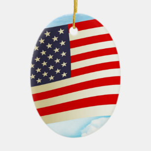 American Flag Stars Stripes Honor Freedom Troops Ceramic Ornament
