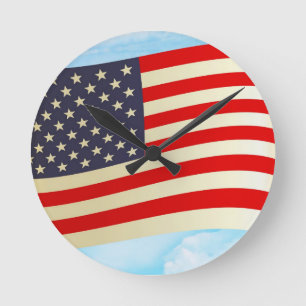 American Flag Stars Stripes Honor Freedom Troops Round Clock