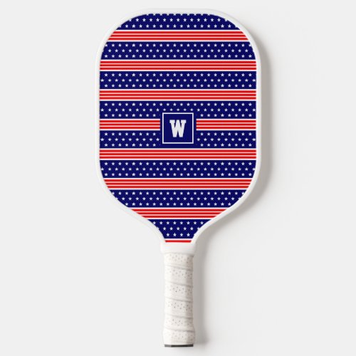 American Flag Stars  Stripes Monogrammed Initials Pickleball Paddle