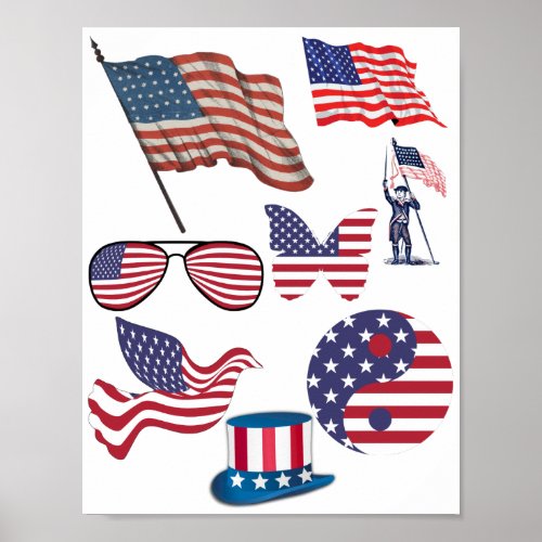 American Flag Stars Stripes Patriotic Collage Art Poster