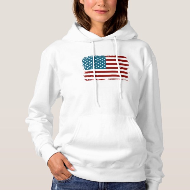 American Flag stars stripes red white blue Hoodie (Front)