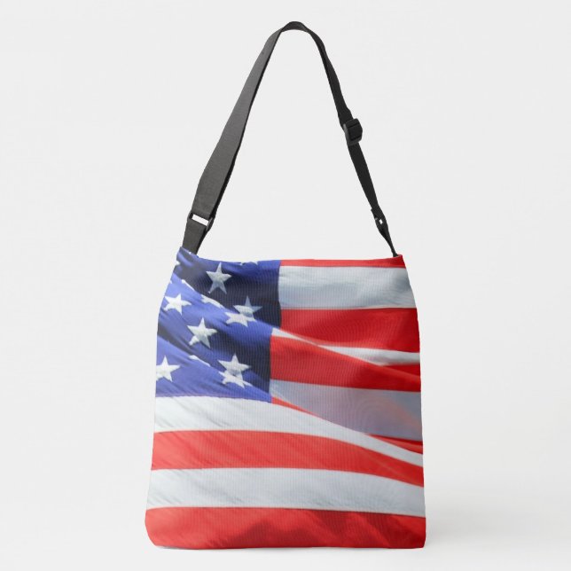 American Flag Stars Stripes USA Red White Blue Crossbody Bag (Back)
