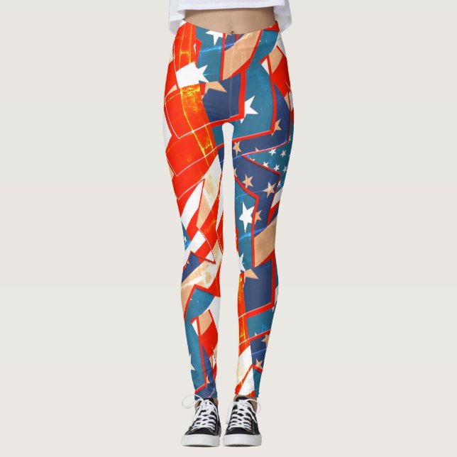 American Flag Stars Vendredi Abstract Art Leggings (Front)