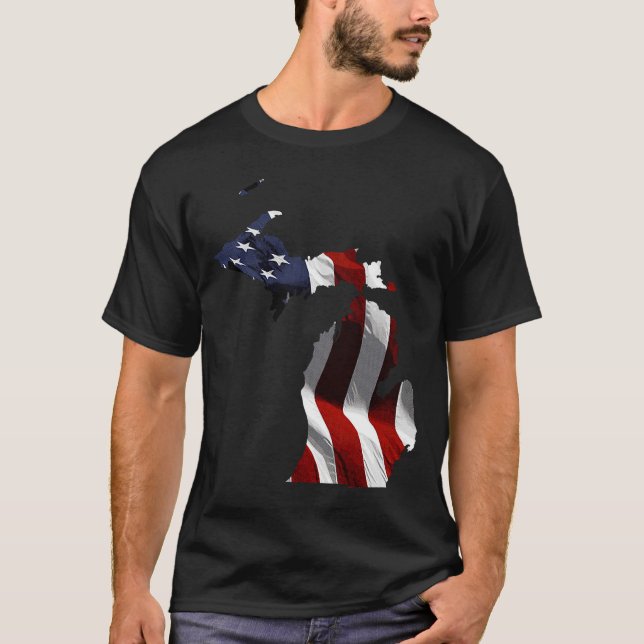 American Flag State Of Michigan T-Shirt (Front)