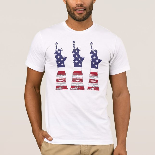 American Flag, Statue of  Liberty, 4th of July T-Shirt (Front)