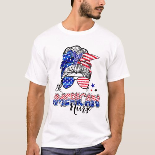 American Flag Steam Train 4th July USA Railroad Tr T_Shirt