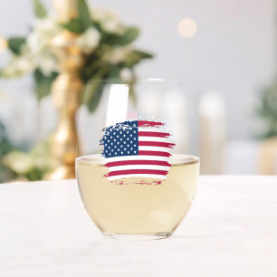 American flag stemless wine glass