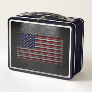 American Flag Stone Texture Metal Lunch Box