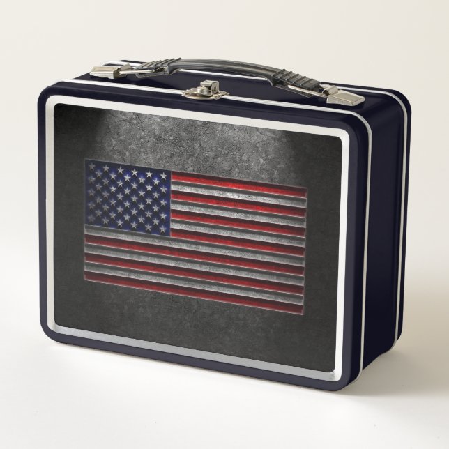 American Flag Stone Texture Metal Lunch Box (Front)
