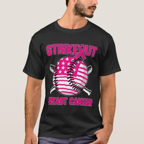 American Flag Strikeout Breast Cancer Baseball T_S T_Shirt