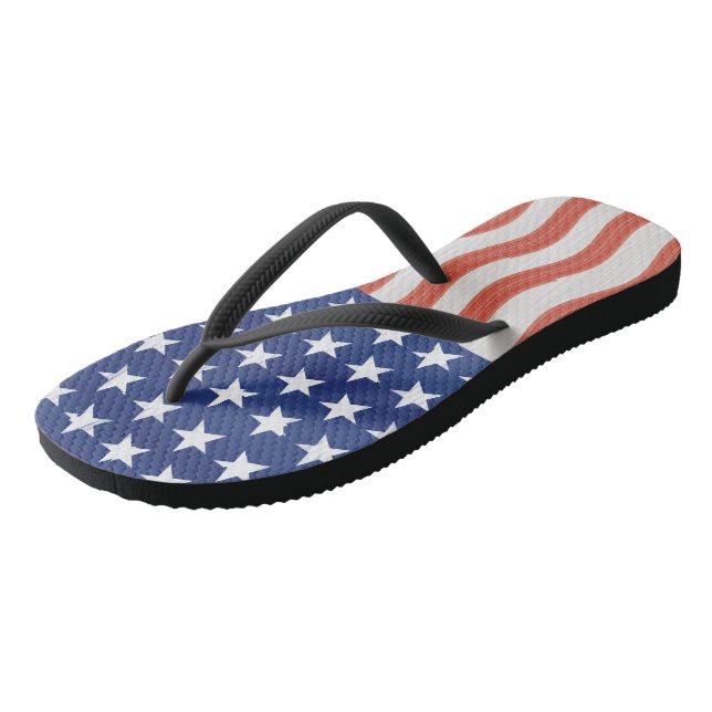 American flag stylized design flip flops (Angled)