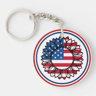 American Flag Sunflower-32222 Keychain